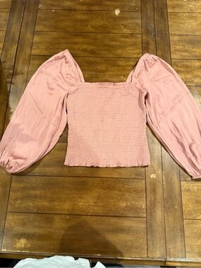 J. Crew Pink Smocked Square-Neck Crop Top with Balloon Sleeves